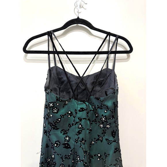 Vtg Silk Alyce Designs Maxi Green Velvet Beaded Sequin evening formal Glam Sz-10 - Picture 9 of 12